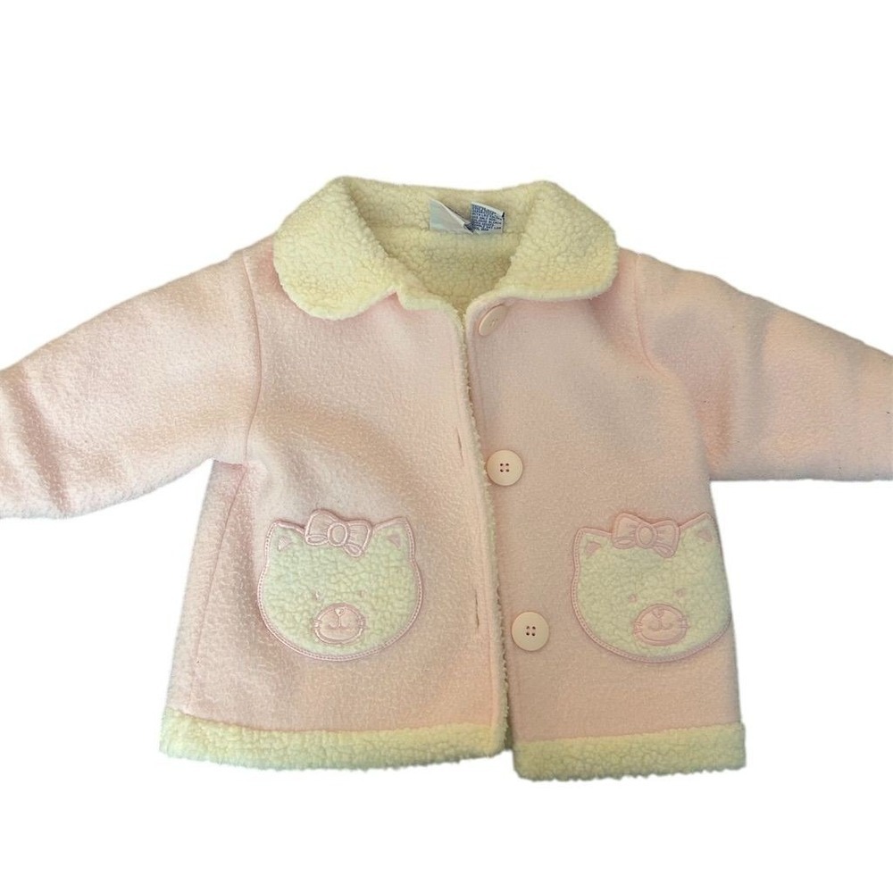 VTG Y2K Baby Girls Pink Kitty Fleece Lined Jacket Coat 24M